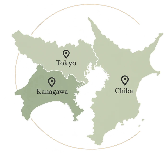 東京・神奈川・千葉の出張エリアを示した地図